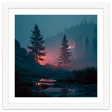Atmospheric Twilight Pine Forest with Glowing Crimson Light thumbnail