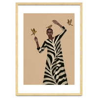 Woman With Birds And Zebra Pattern Dress