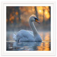 Beautiful Swan Floating On Water At Sunset