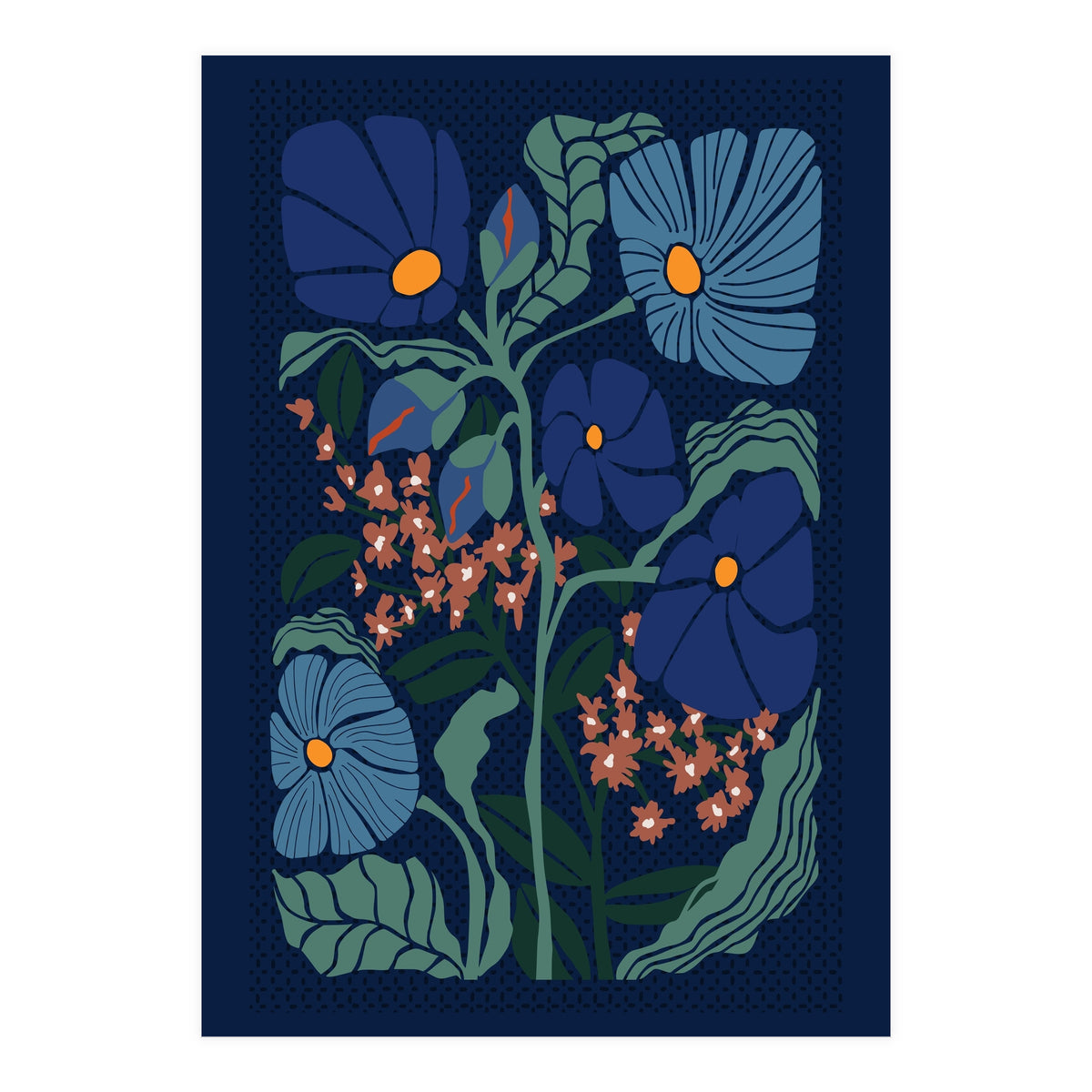 Klimt Flower Dark Blue (Print Only)