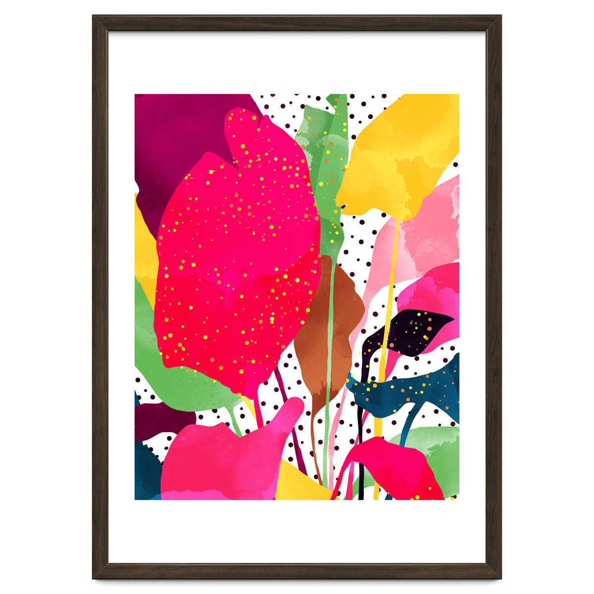 Modern Botanical, Nature Plants Tropical Jungle Garden, Eclectic Pop Of Color Glitter Gold Bohemian Graphic