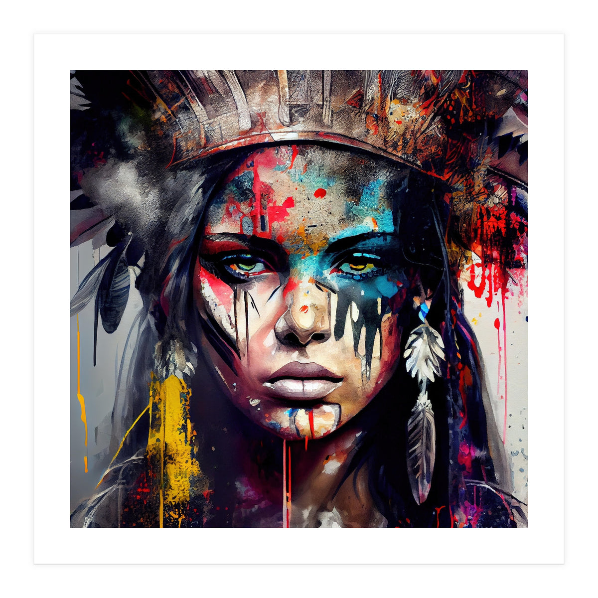 Powerful American Native Warrior Woman #5 (Print Only)