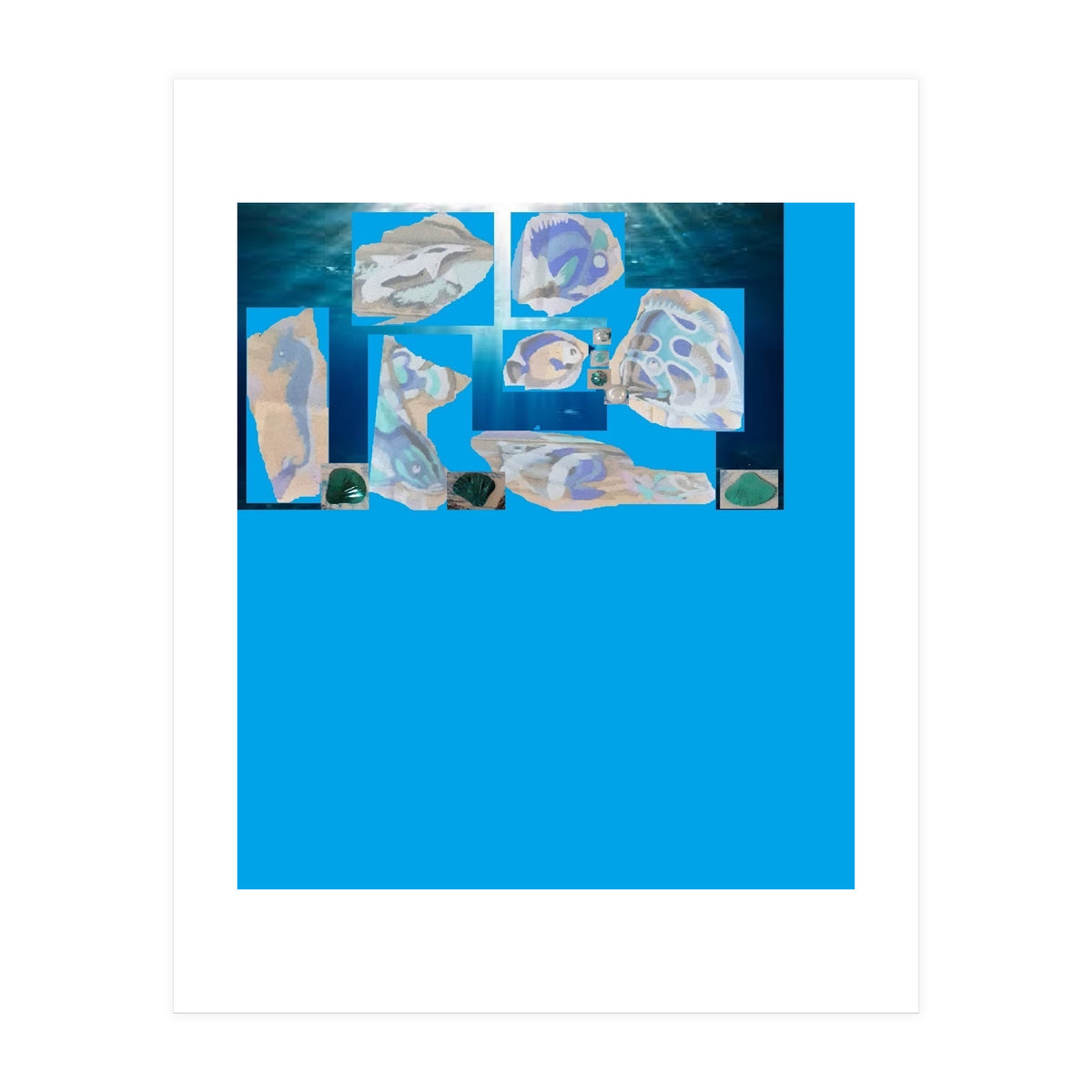 Collage Of Fishes Painted And Reversed On A Deep Blue Sea Canvas (Print Only)