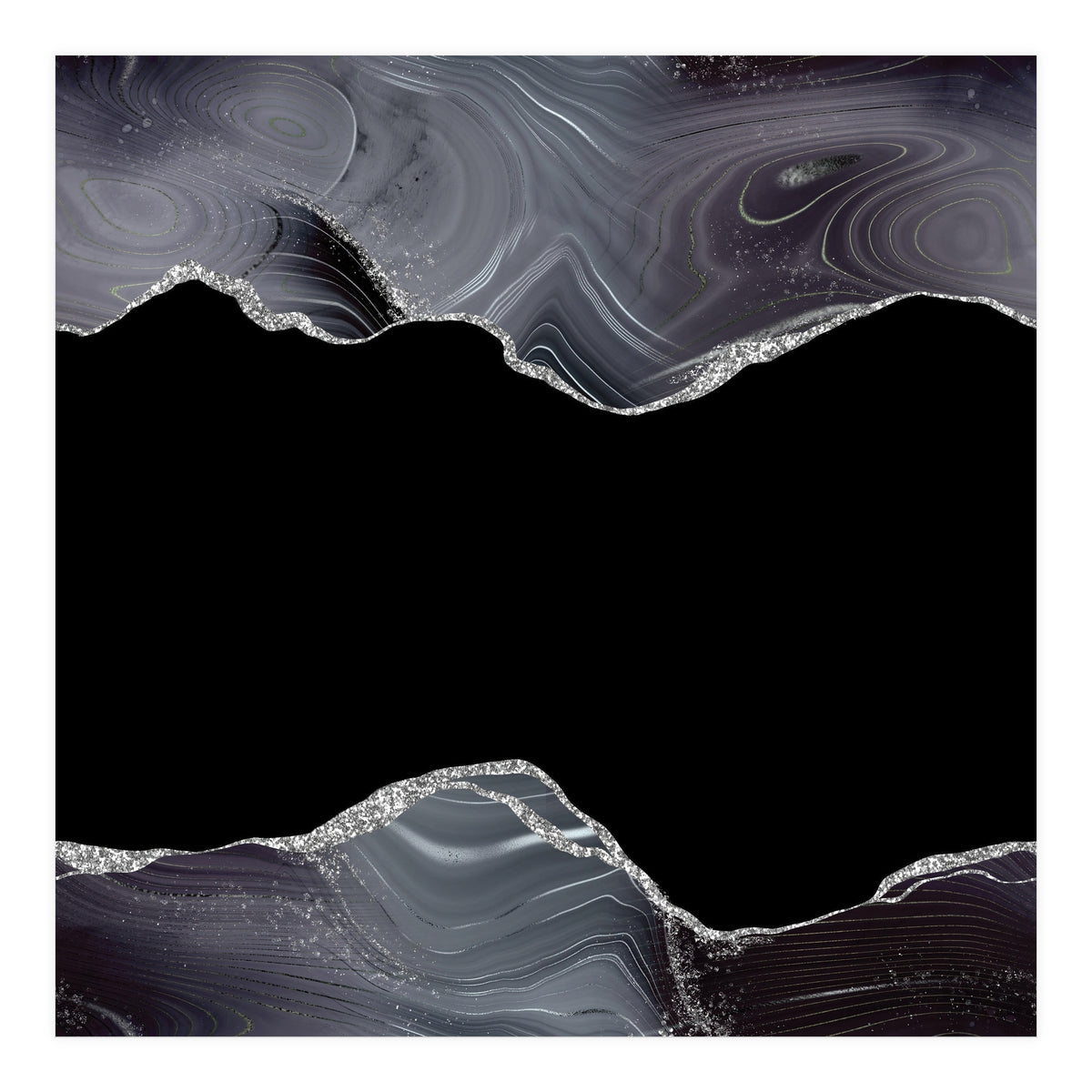 Black & Silver Glitter Agate Texture 04 (Print Only)