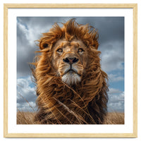 Majestic Lion Portrait Windblown Mane Outdoors