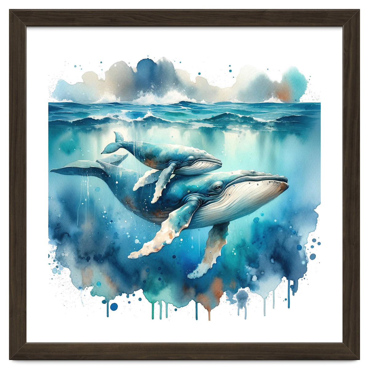 Mother And Calf Whales Watercolor