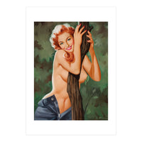 Topless Pinup Behind The Tree (Print Only)