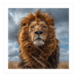 Majestic Lion Portrait Windblown Mane Outdoors (Print Only) thumbnail