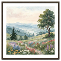 Serene Mountain Meadow Watercolor Landscape