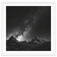 Starlit Mountain Majesty: Detailed Monochrome Milky Way