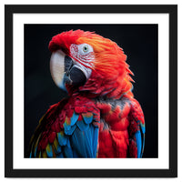 Scarlet Macaw Parrot Detailed Feather Close Up Portrait