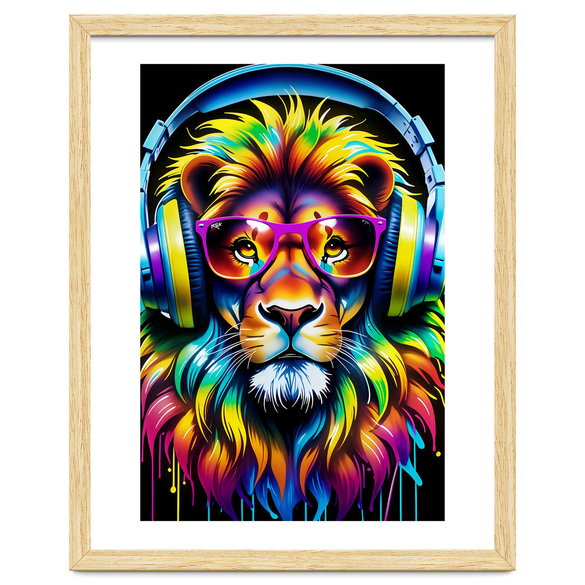 A Lion In Glasses Listens To Music