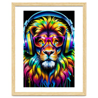 A Lion In Glasses Listens To Music