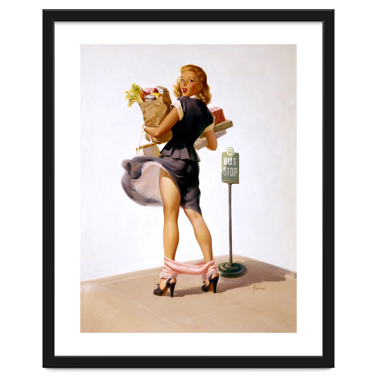 Pinup Sexy Girl Had Funny Accident On A Bus Stop