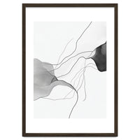 Abstract Black And White Flowing Lines And Shapes On White Background