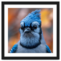 Close Up Blue Jay Bird With Detailed Feathers