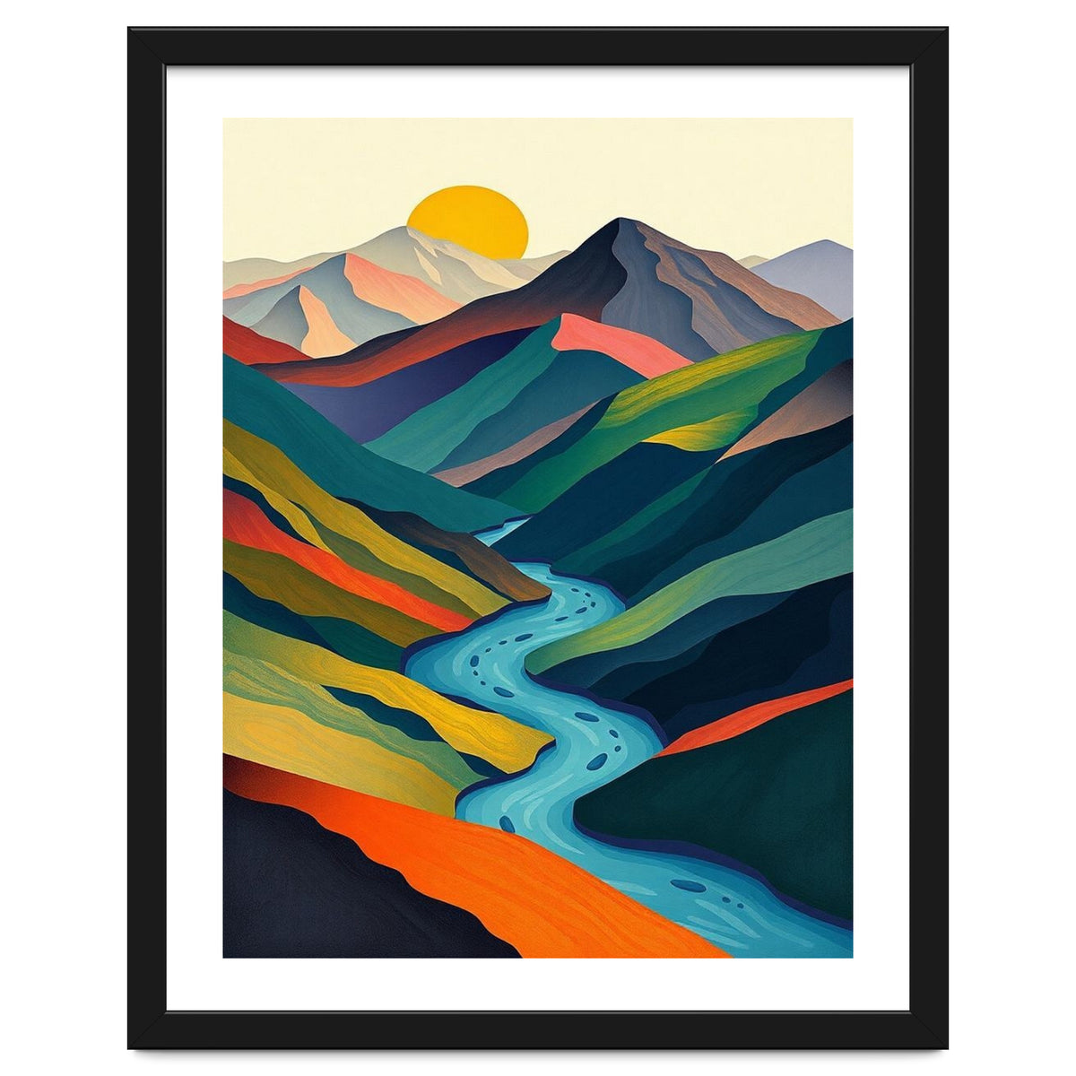Minimalist Mountain River Landscape