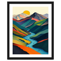 Minimalist Mountain River Landscape