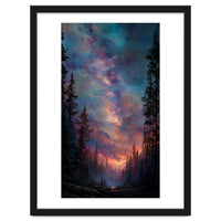 Magical Milky Way Night Sky over Pine Forest Silhouette Art