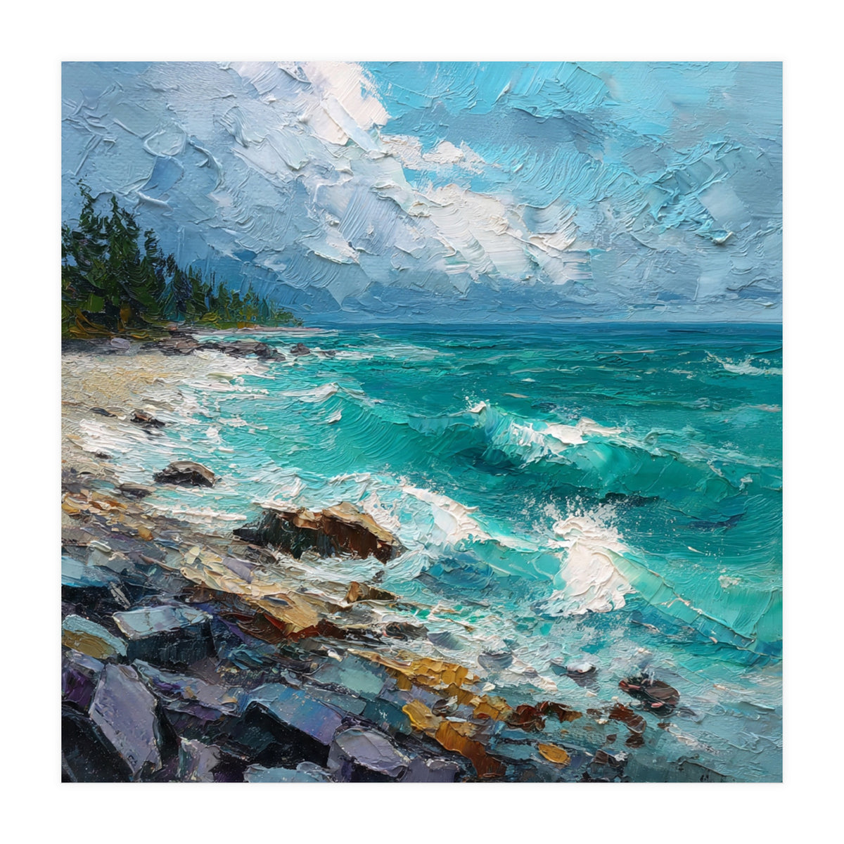 Coastal Turquoise Shoreline with Crashing Ocean Waves (Print Only)