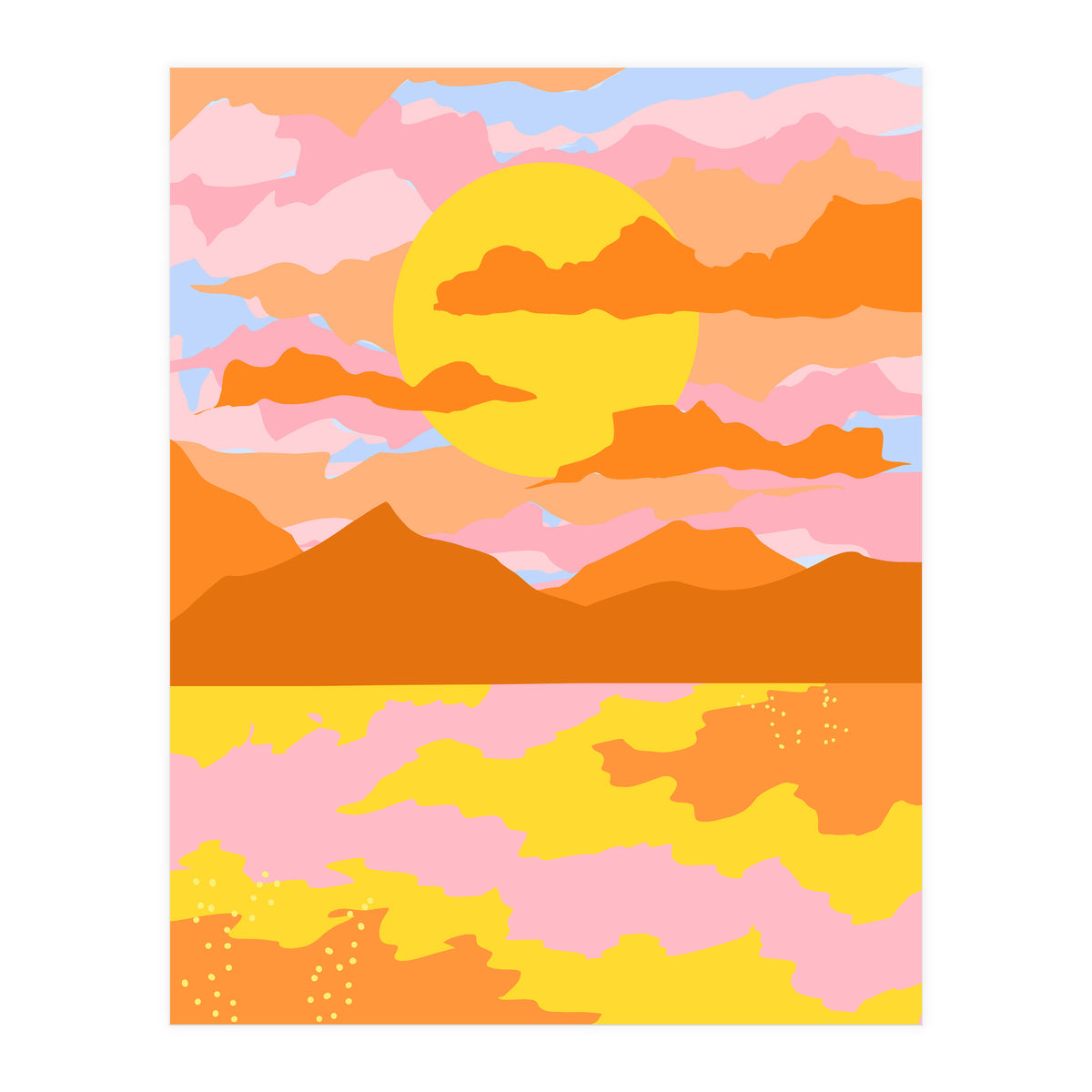 Colors Of The Sky, Sunset Sunrise Nature Landscape Illustration, Travel Adventure Bohemian Colorful (Print Only)