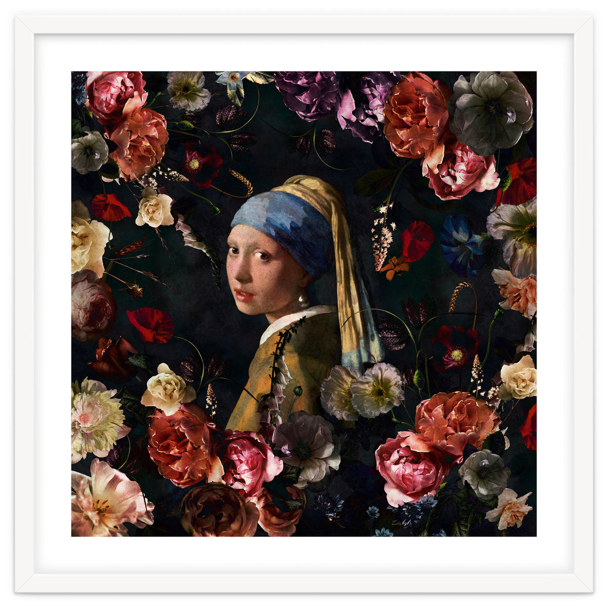 Girl With Pearl Earring And Flowers