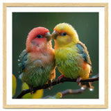 Two Lovebirds Perched On A Branch In Rain thumbnail
