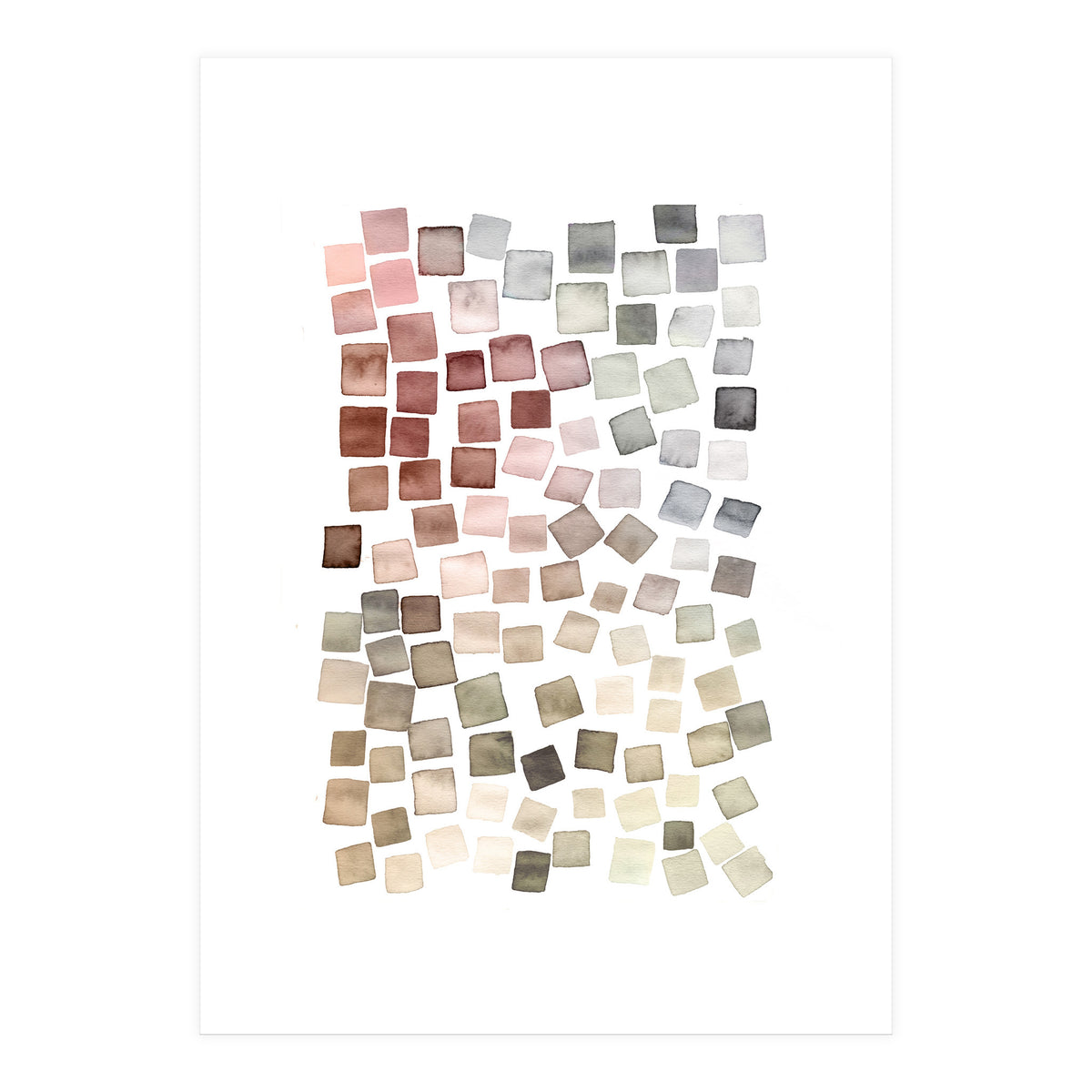 Watercolor Geometric Square Shapes Red (Print Only)