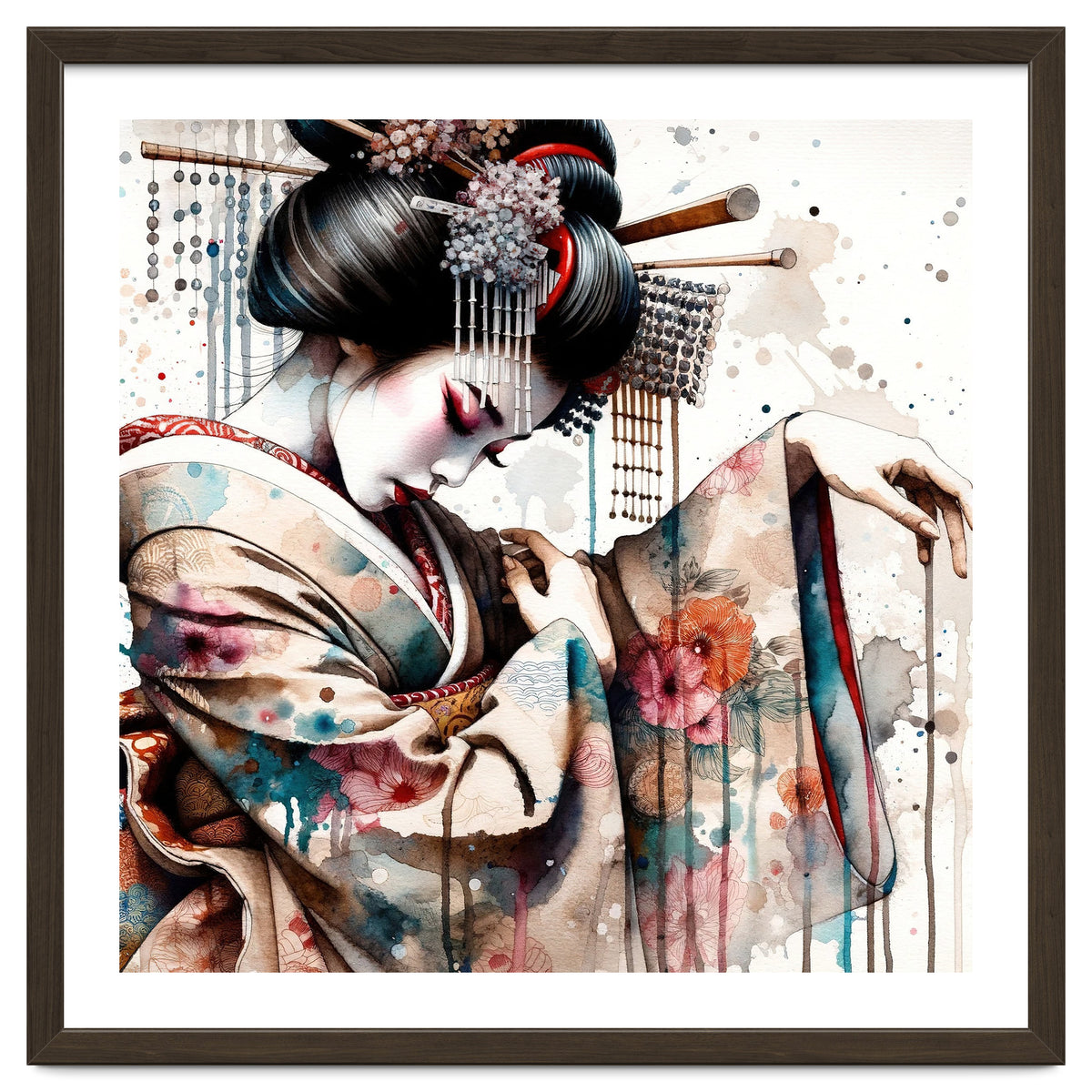 Watercolor Geisha Dancer #1