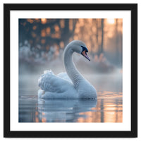 Serene White Swan Gliding On Misty Water