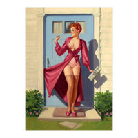 Pinup Girl With Accident At Her Door (Print Only)