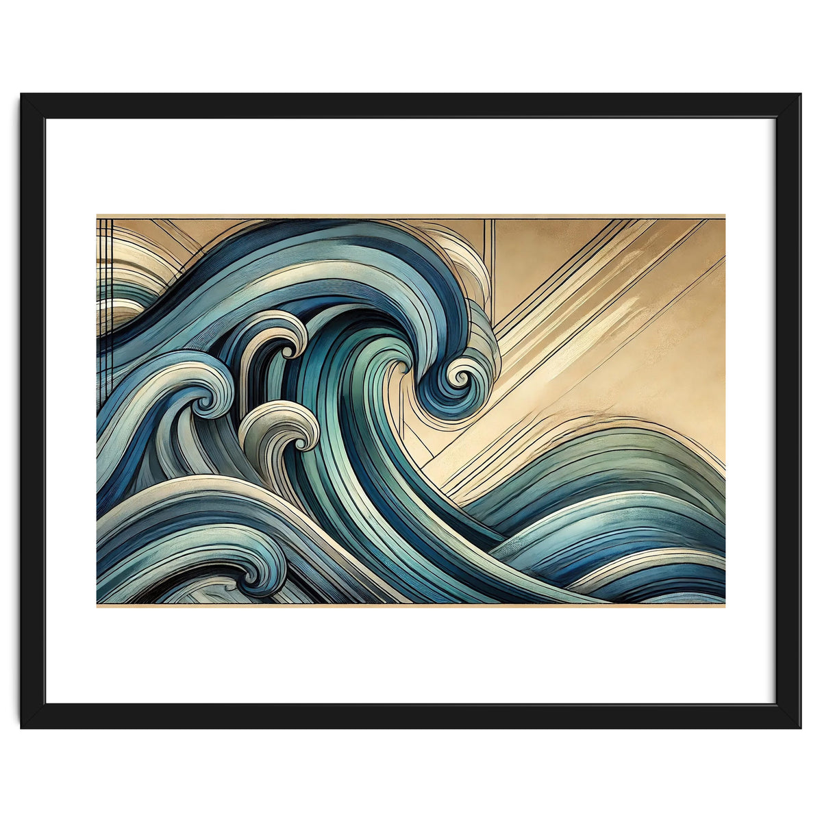 Art Deco Blue Ocean Waves