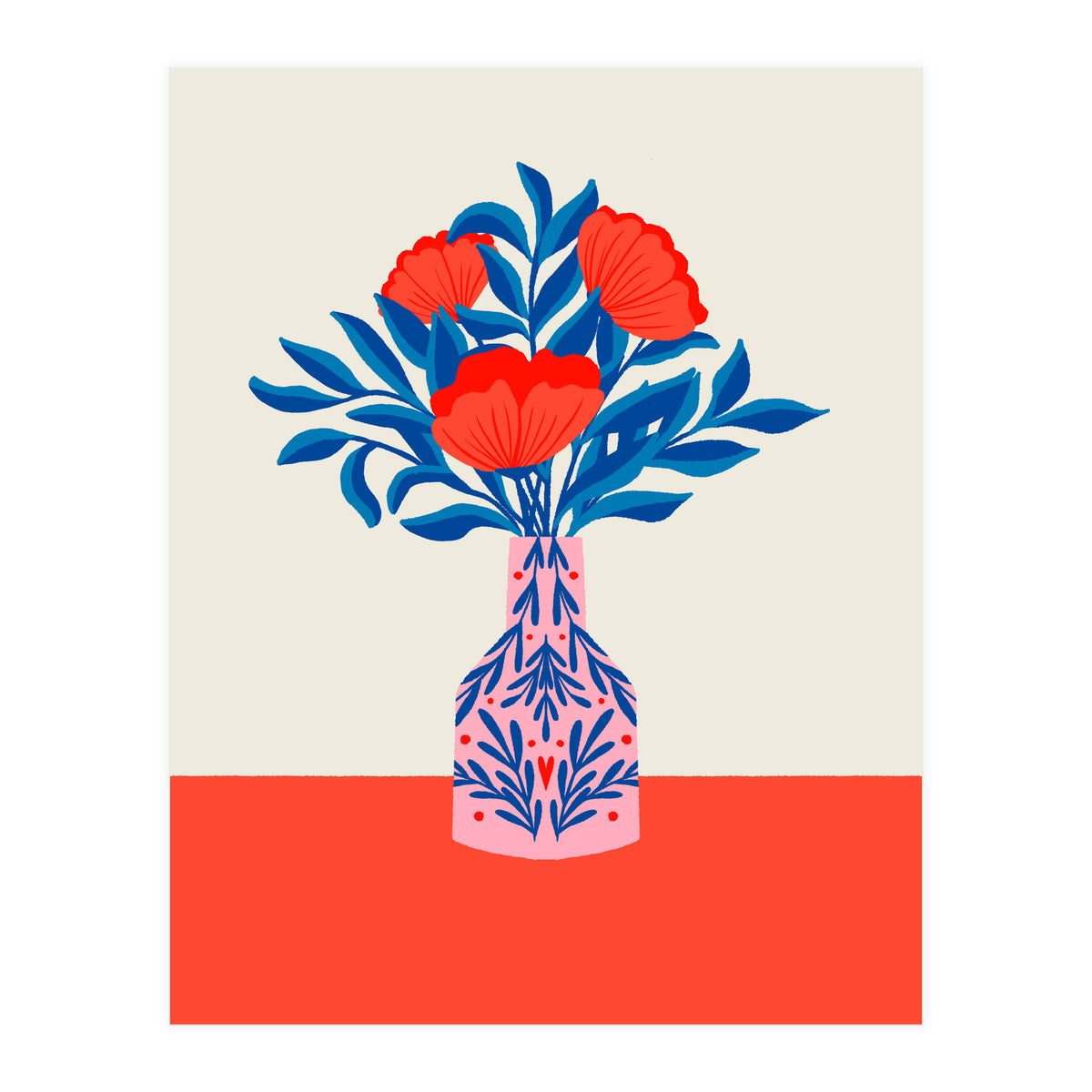 Poppies in a vase - red and blue (Print Only)