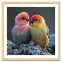 Pair Of Lovebirds Sitting On Rocks