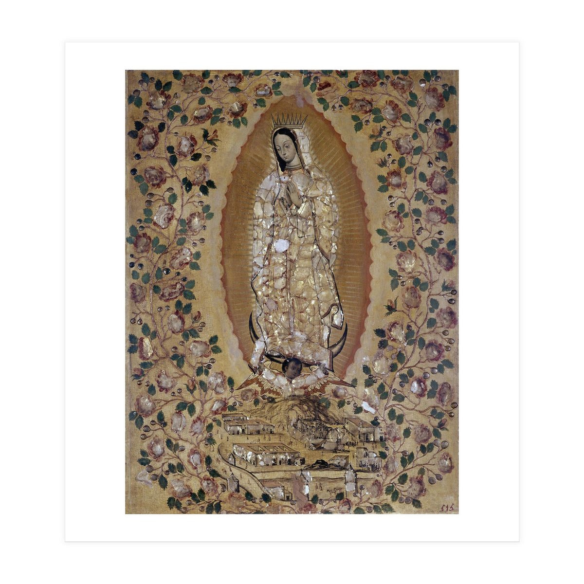 VIRGIN DE GUADALUPE - 1697 - ENCONCHADO PAINTING. JUAN y MIGUEL GONZALEZ PINTORES siglo XVII. (Print Only)