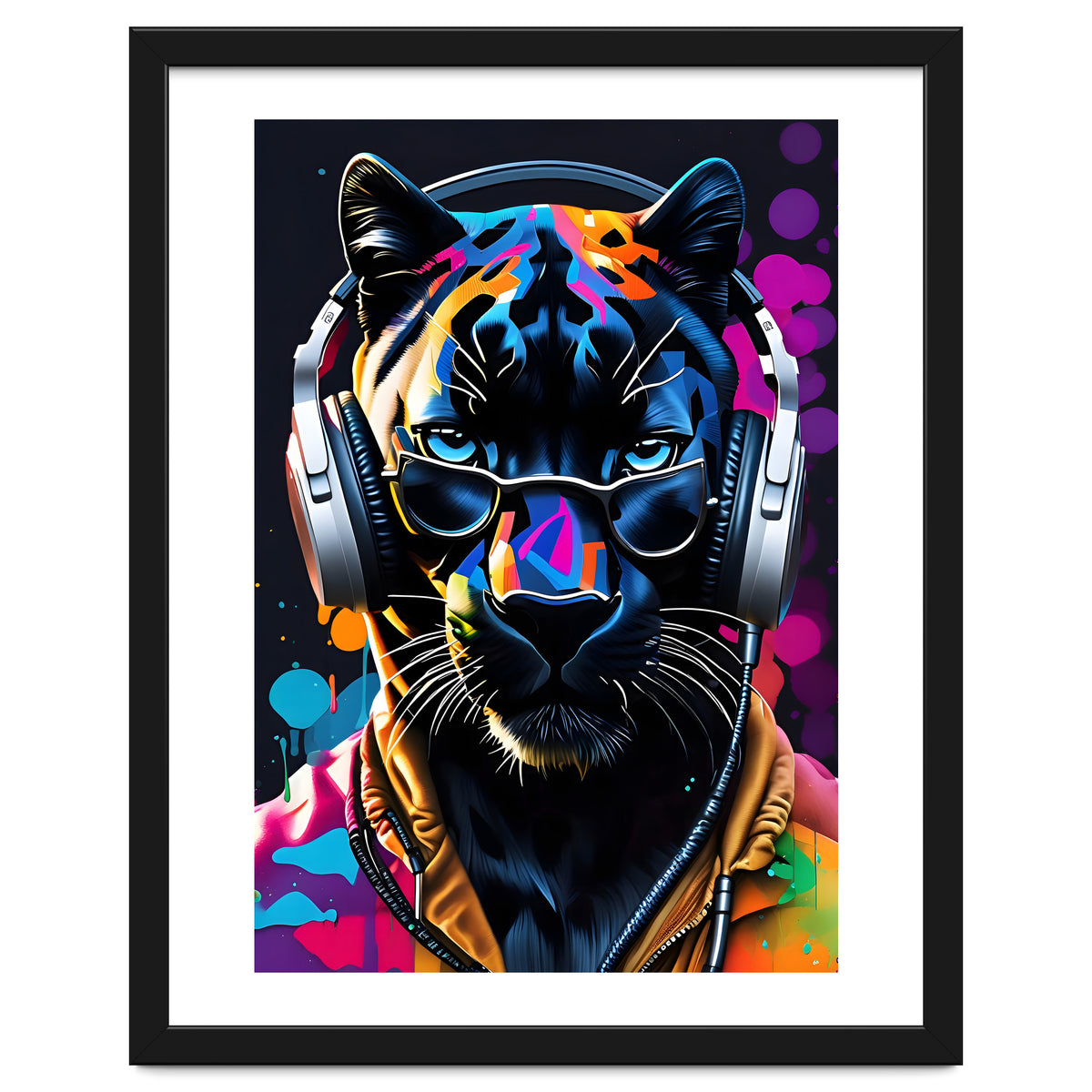 Panther In Headphones And Glasses