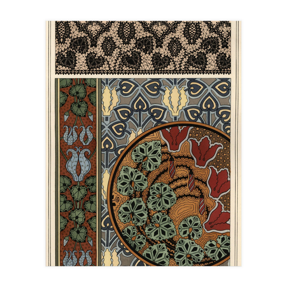 Cyclamen persicum motif in patterns for lace, wallpaper and fabric. (Print Only)