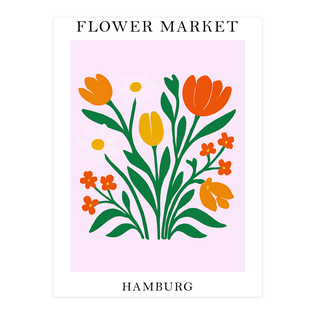 Hamburg Flower Market - Vibrant Modern Folk Art Print (Print Only)