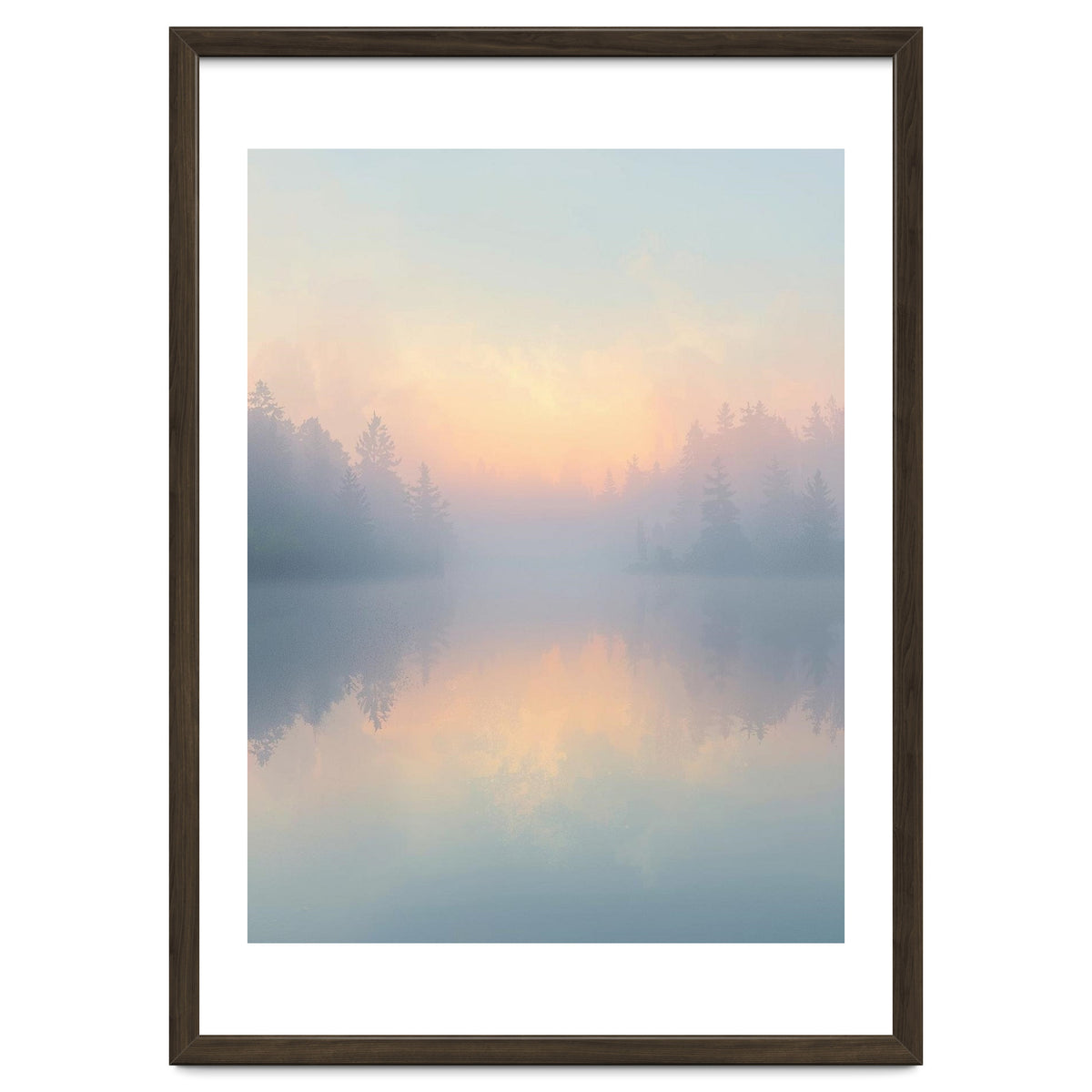 Misty Sunrise Over Pine Forest Lake