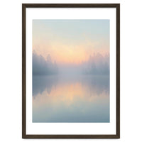 Misty Sunrise Over Pine Forest Lake