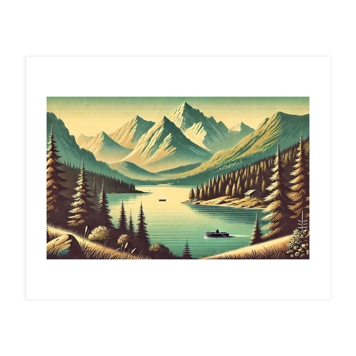 Vintage Alpine Lake Poster (Print Only)