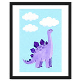 Purple Stegosaurus Watercolor Art, Cute Dinosaur Nursery Print, Dino and Clouds Illustration thumbnail