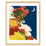 Moonlight, Vintage Botanical Nature Floral, Night Sky Illustration, Bohemian Eclectic Plants Blossom Starry Night thumbnail
