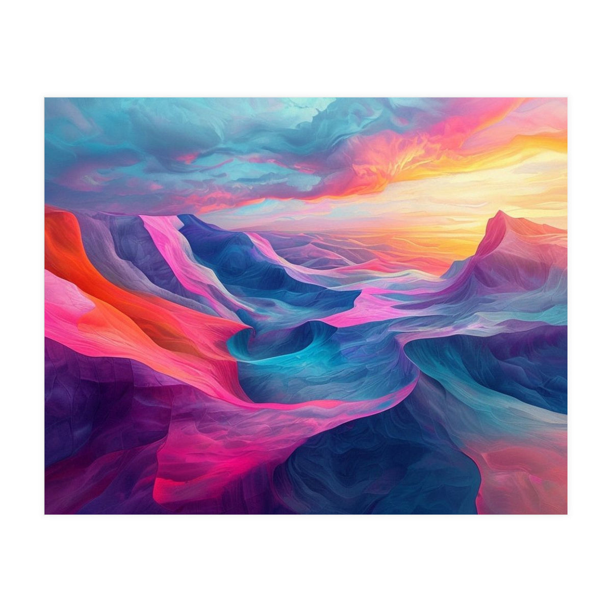 Vibrant Abstract Mountain Landscape at Sunset (Print Only)