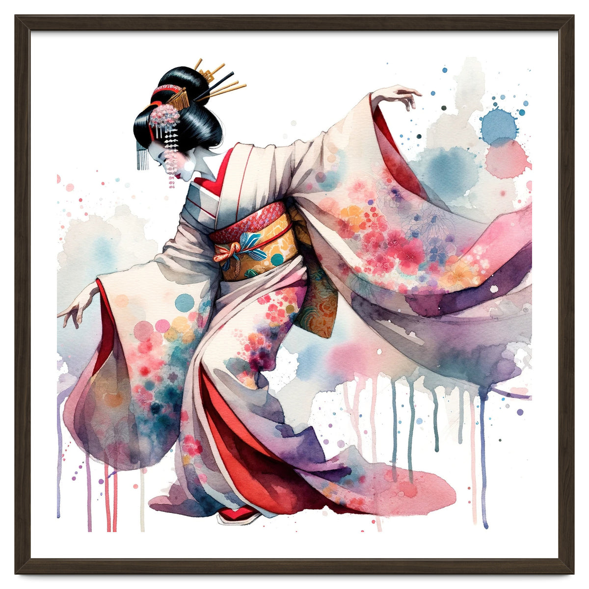 Geisha Dancer With Flowing Kimono
