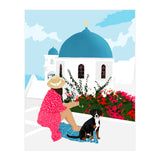 Greek Staycation, Pets Santorini Tropical Summer Travel, Dog White Buildings Architecture Fashion Bohemian (Print Only) thumbnail