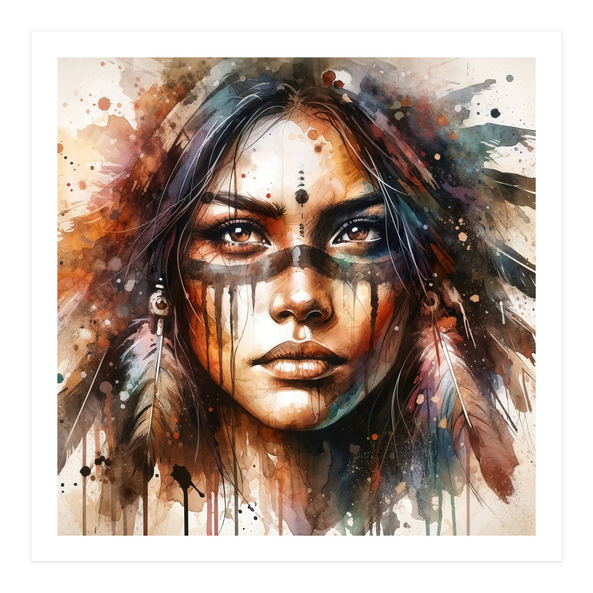 Powerful Tribal Warrior Woman Masked Gaze (Print Only)