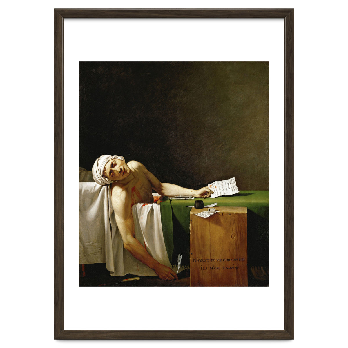 Jean Paul Marat, dead in his bathtub, assassinated by Charlotte Corday in 1793. JACQUES LOUIS DAVID.