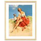 Sexy Pinup Girl On The Beach With Her Dog thumbnail