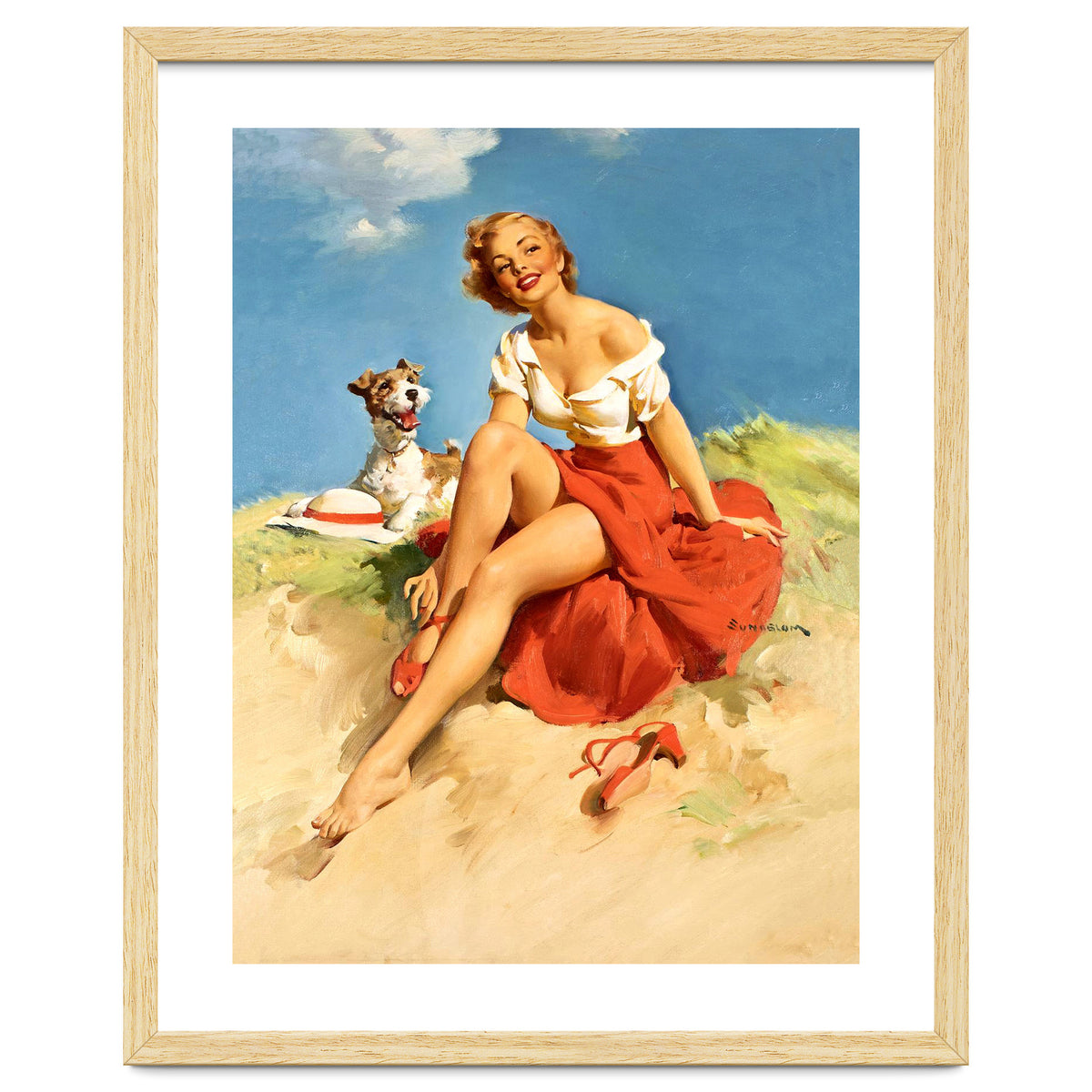 Sexy Pinup Girl On The Beach With Her Dog